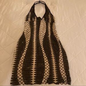 Mini dress black and nude sequin